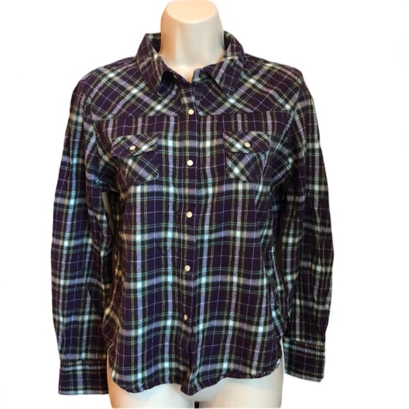 Mossimo Green & Purple Plaid Button Up - Picture 1 of 5